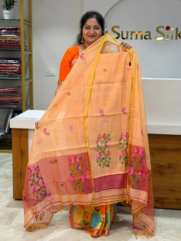 Muslin Jamdani Daman Stem Birds Peach