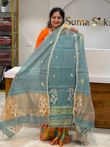 Muslin Jamdani Daman Stem Birds Pista