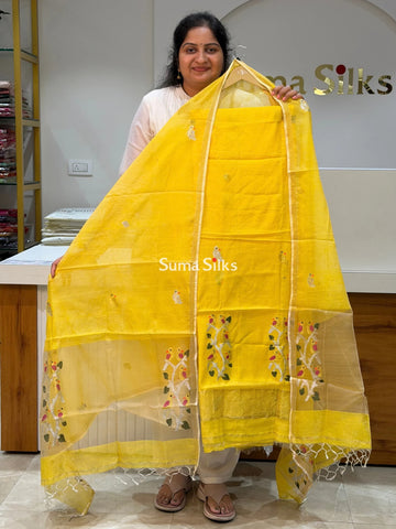 Muslin Jamdani Daman Stem Birds Yellow Color