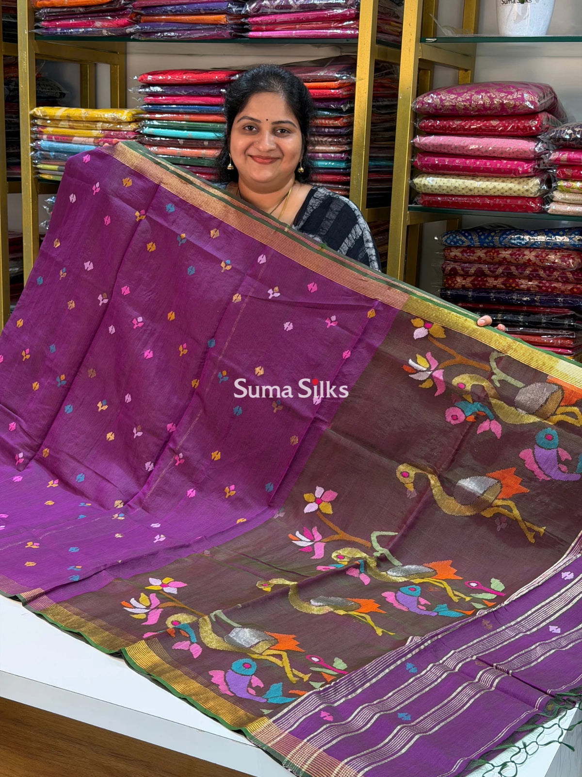Muslin Jamdani Fish Design Light Purple