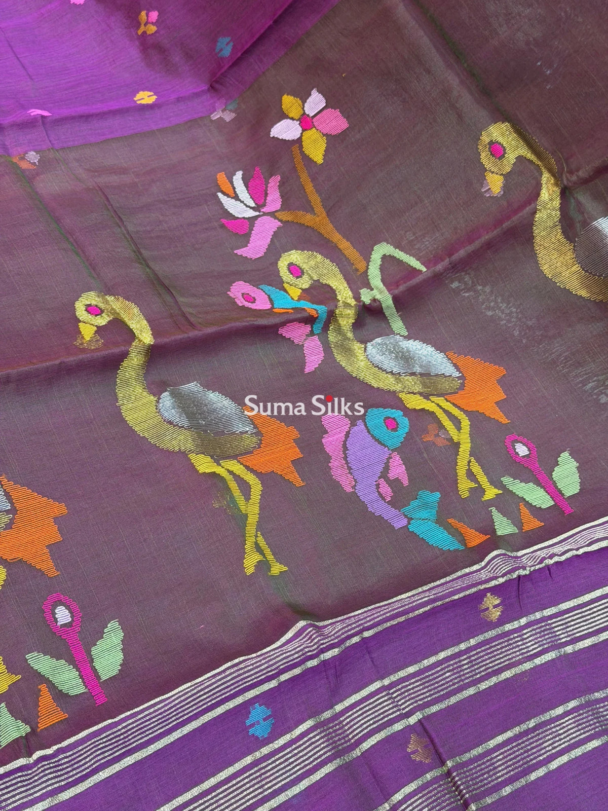 Muslin Jamdani Fish Design Light Purple