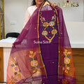 Muslin Jamdani Flower Neck Pattern Purple