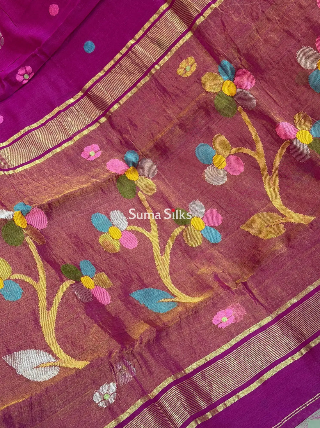 Muslin Jamdani Flower Tree Wine