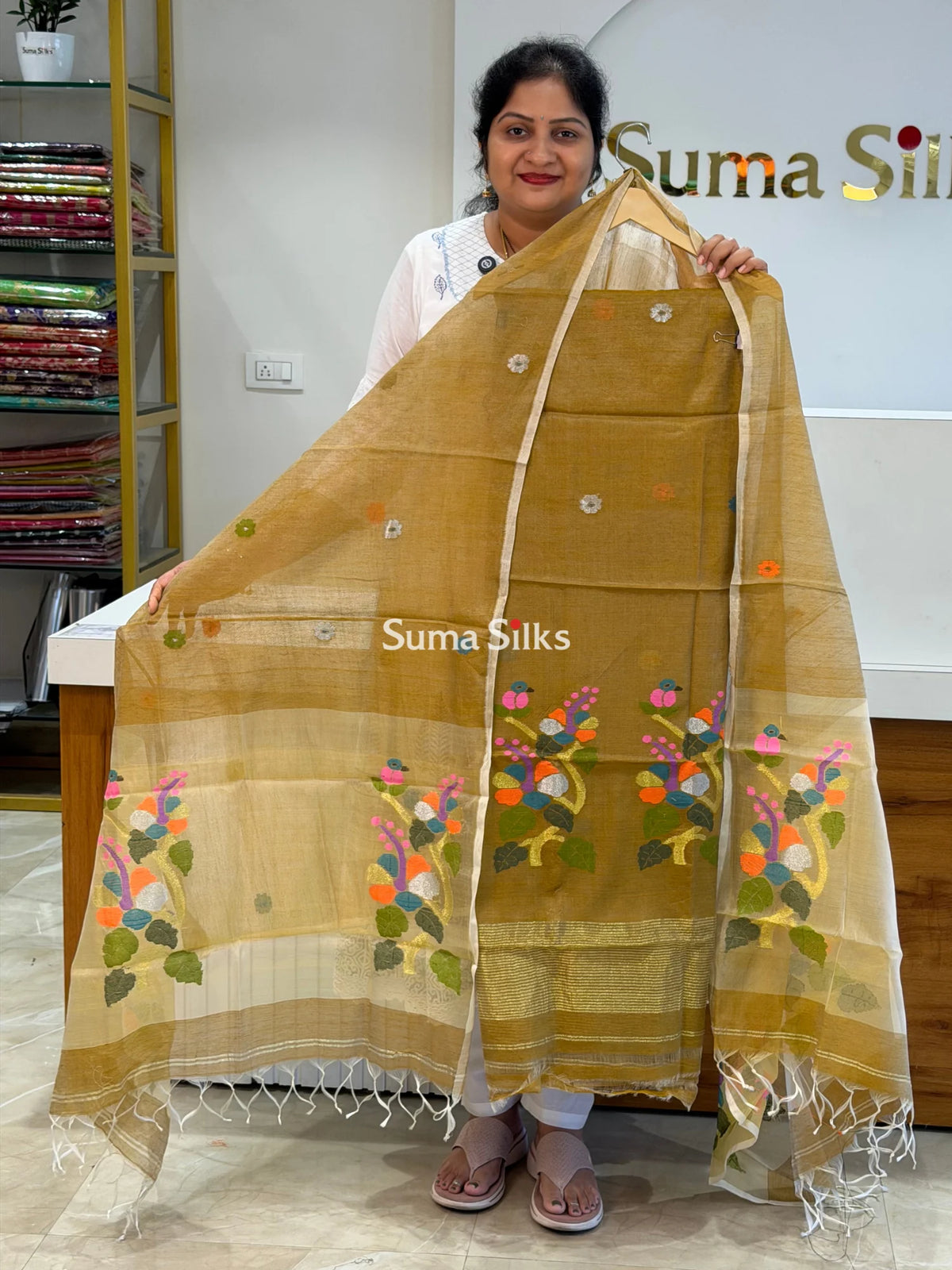Muslin Jamdani Hibiscus Design Methi