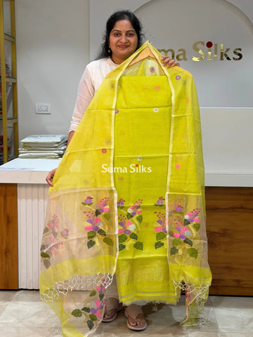 Muslin Jamdani Hibiscus Design Parrot Green