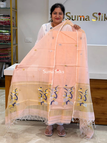 Muslin Jamdani Hibiscus Design Peach Blue