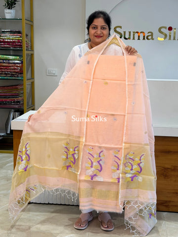 Muslin Jamdani Hibiscus Design Peach Purple