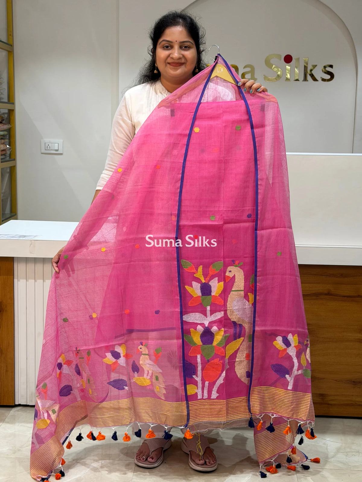 Muslin Jamdani Lotus Design Baby Pink Color