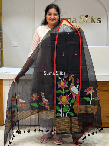 Muslin Jamdani Lotus Design Black Color