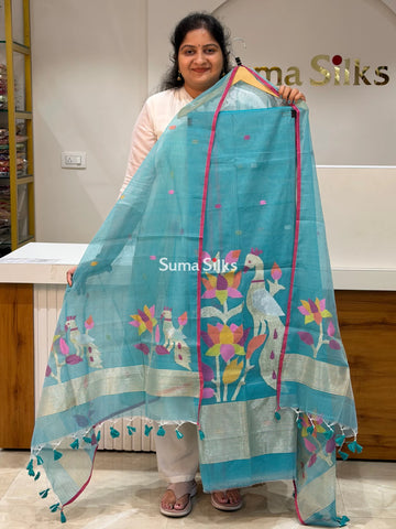 Muslin Jamdani Lotus Design Sea Blue Color