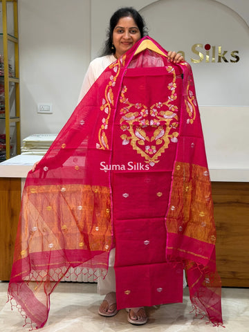 Muslin Jamdani Multiple Birds Neck Pattern Pink