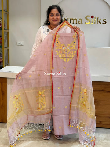 Muslin Jamdani Neck Flowers Mauve