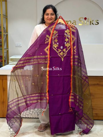 Muslin Jamdani Neck Pattern Magenta Color