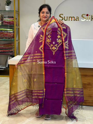 Muslin Jamdani Neck Pattern Wine