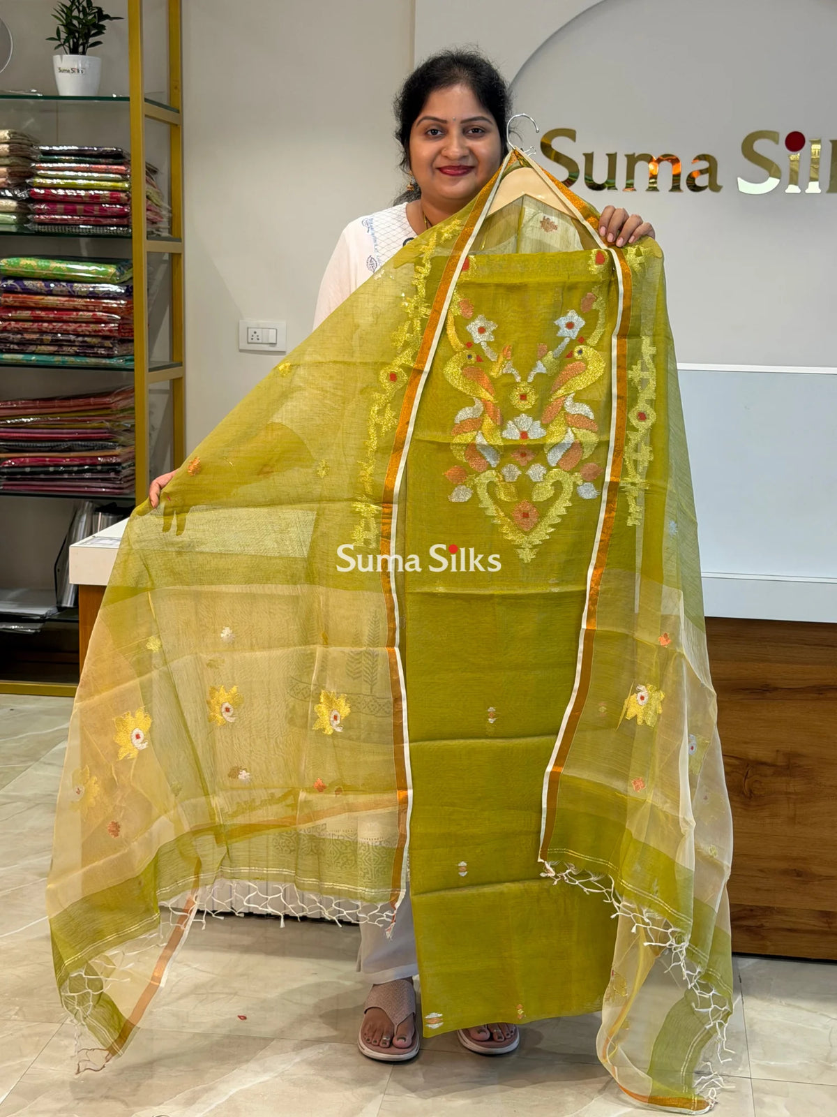Muslin Jamdani Olive Color