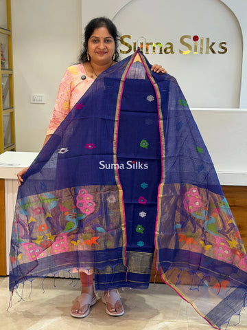 Muslin Jamdani Paithani Dupatta Ink Blue