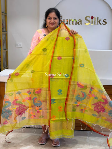 Muslin Jamdani Paithani Dupatta Parrot Green