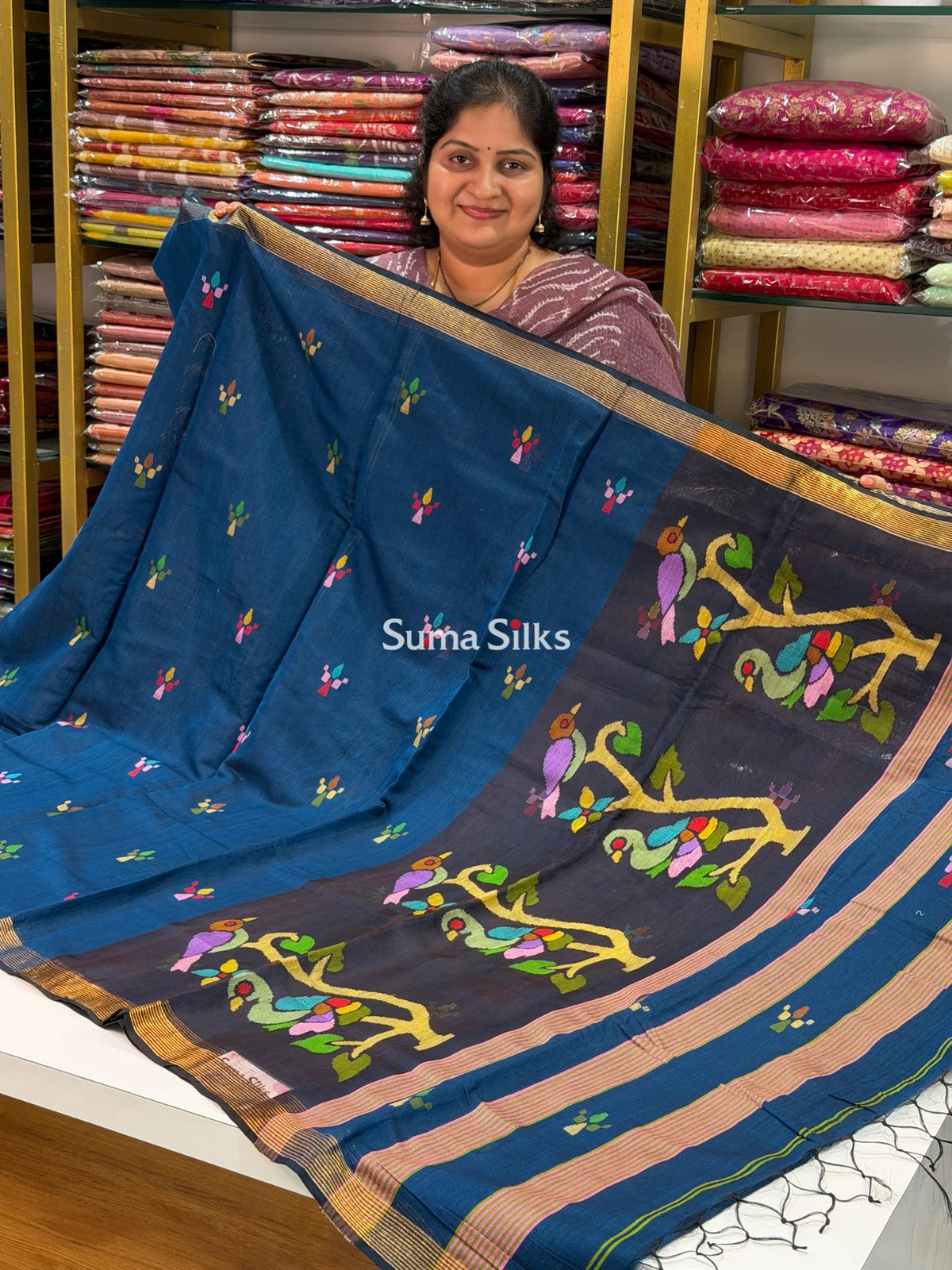 Muslin Jamdani Peacock Design Peacock Blue