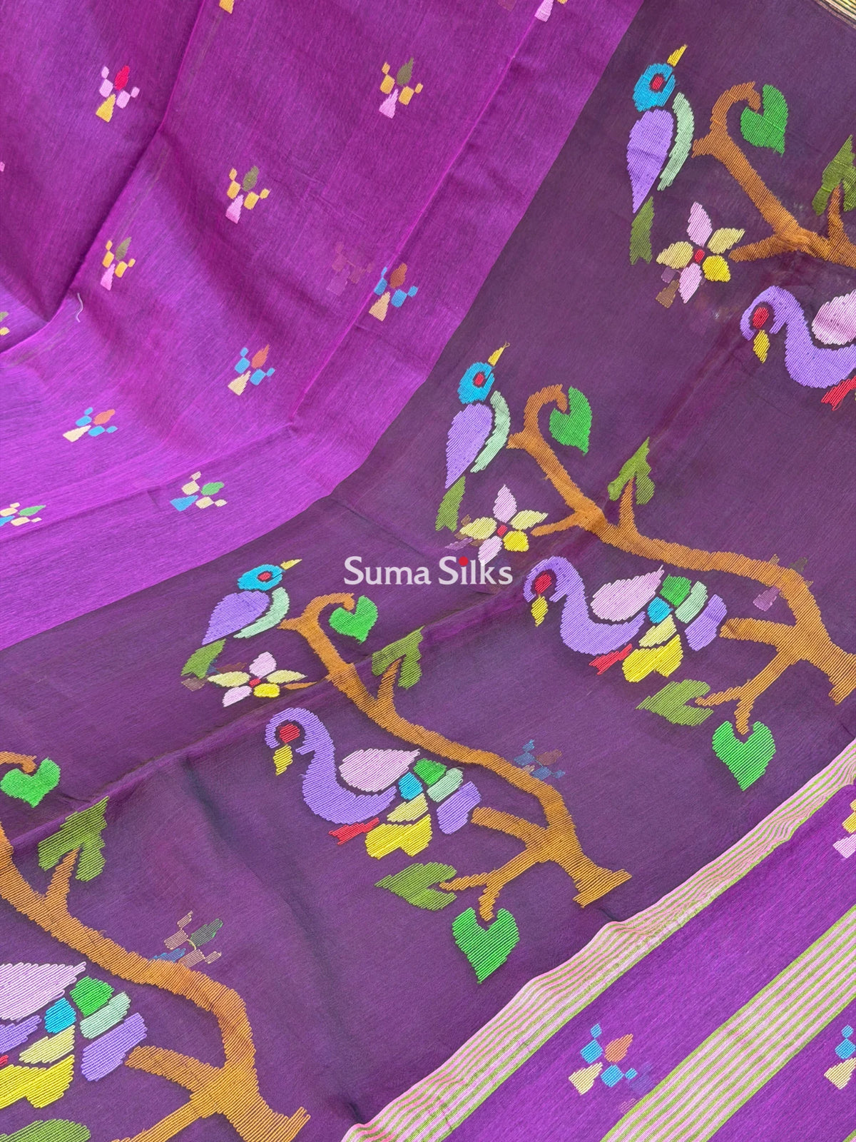 Muslin Jamdani Peacock Design Wine