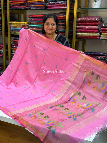 Muslin Jamdani Peacock Tree Baby Pink Multi