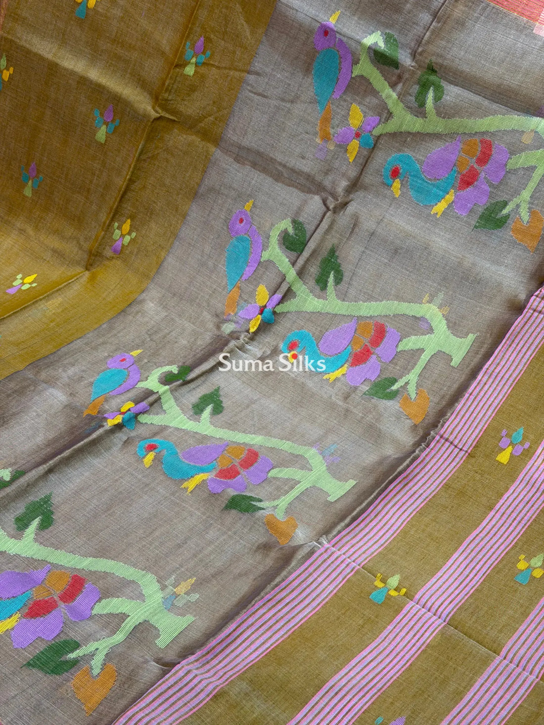 Muslin Jamdani Peacock Tree Dark Methi