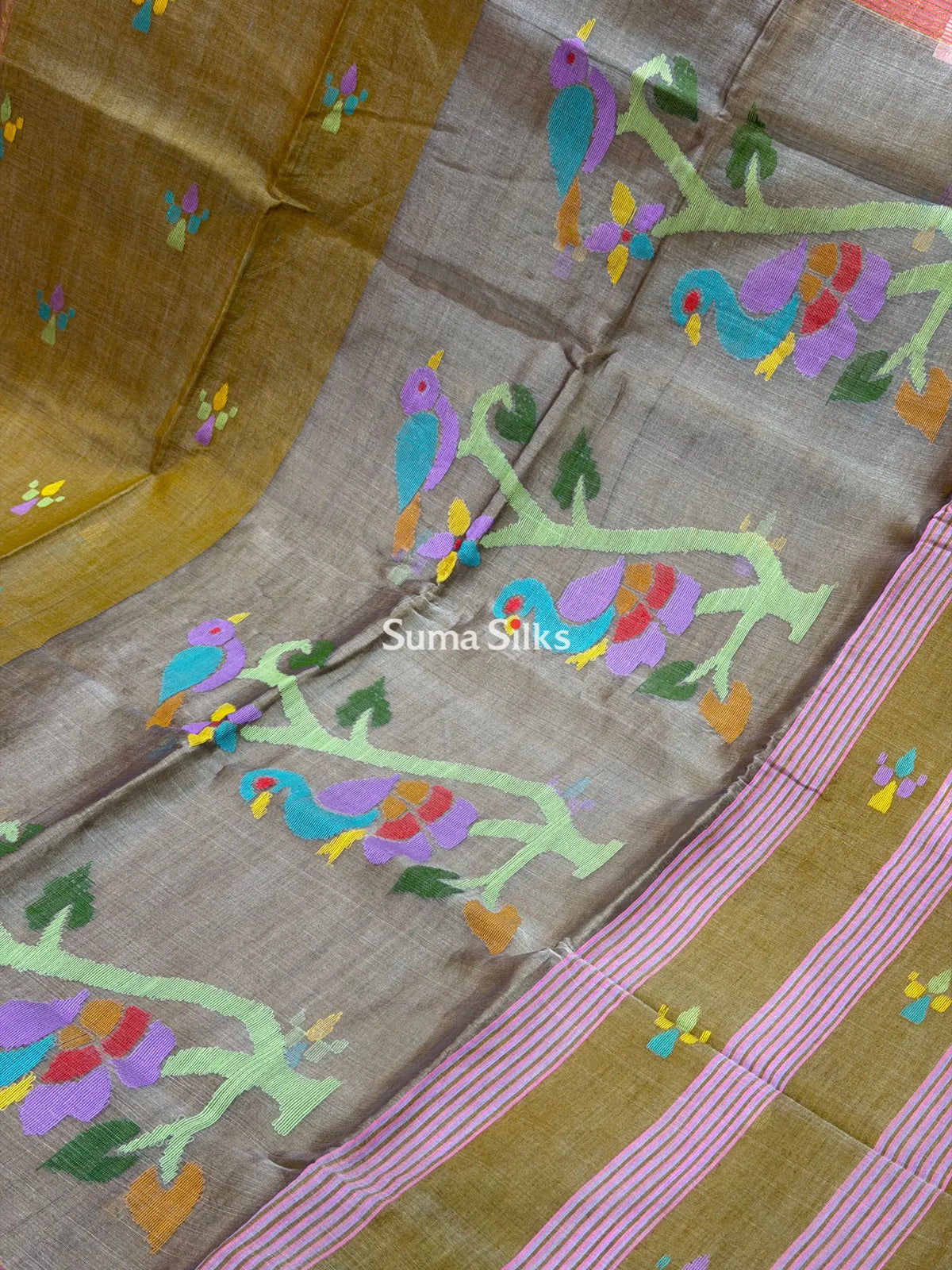 Muslin Jamdani Peacock Tree Dark Methi