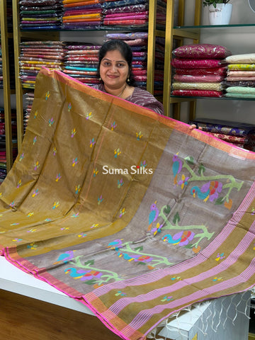 Muslin Jamdani Peacock Tree Dark Methi