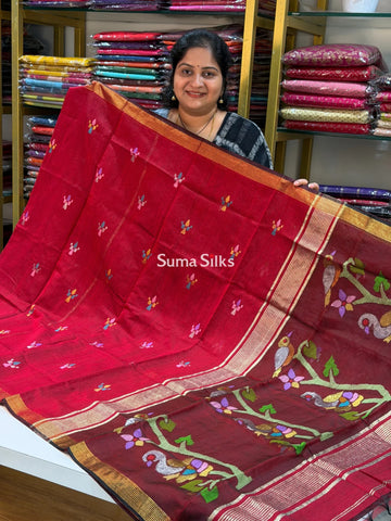 Muslin Jamdani Peacock Tree Maroon
