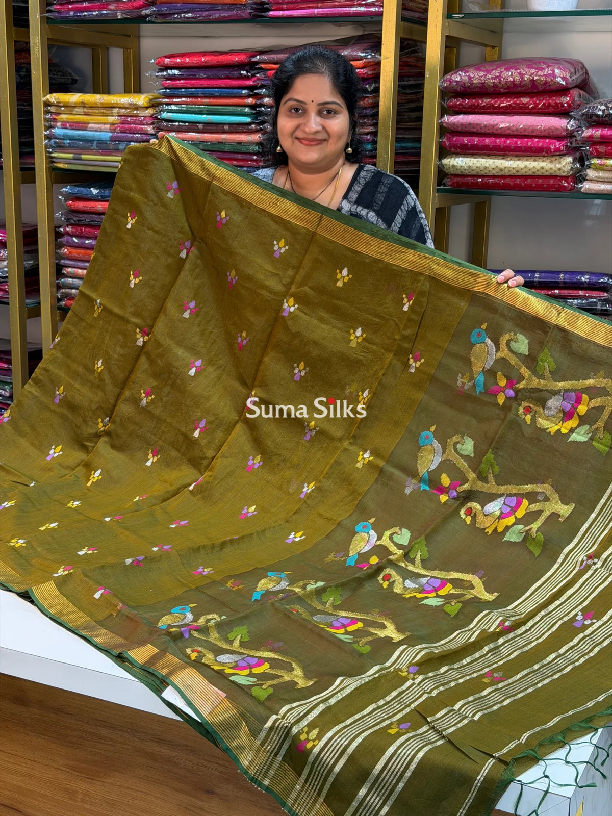 Muslin Jamdani Peacock Tree Methi Mix Green