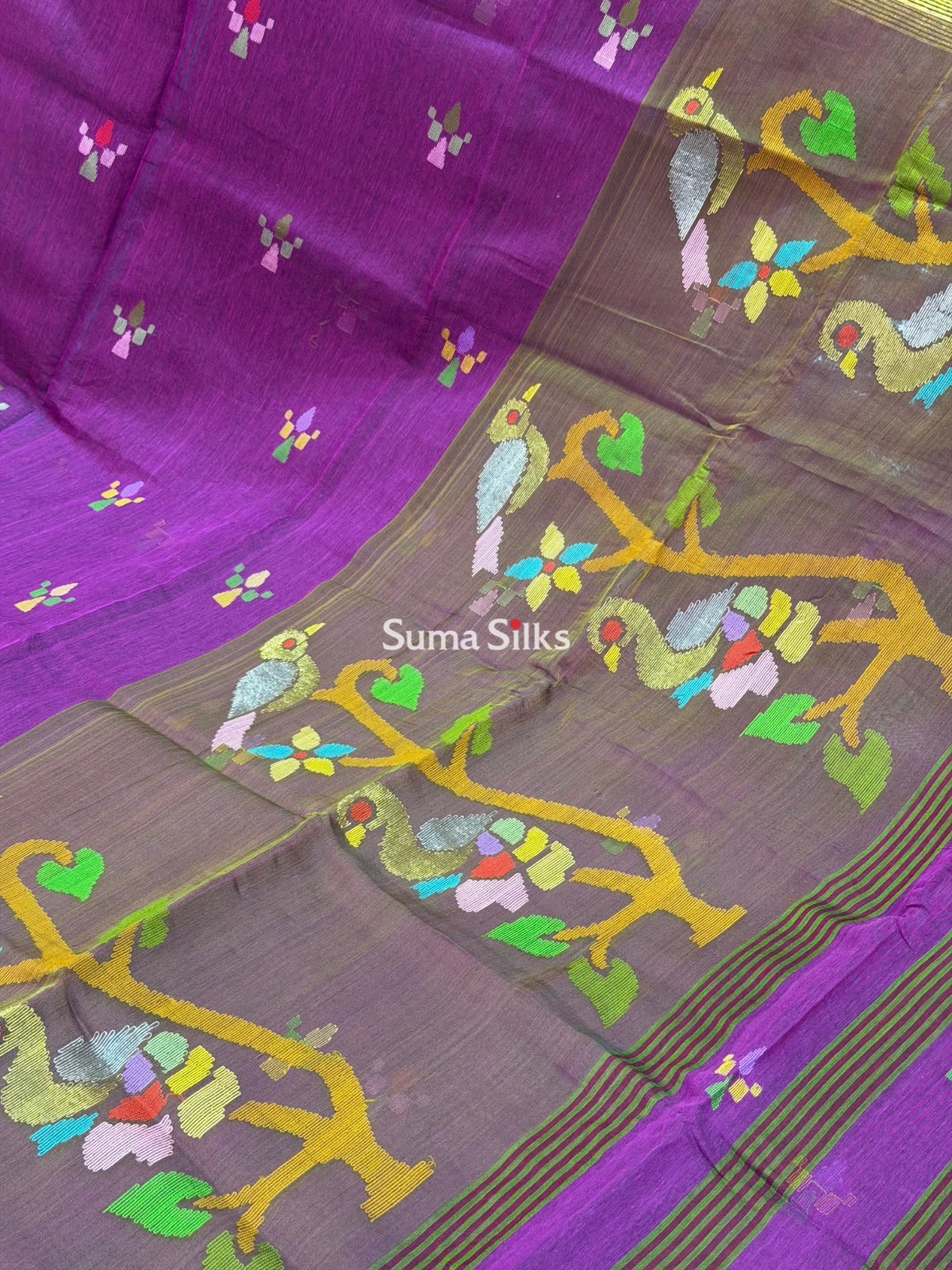 Muslin Jamdani Peacock Tree Wine
