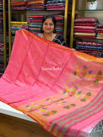 Muslin Jamdani Sun Flower Peachish Pink