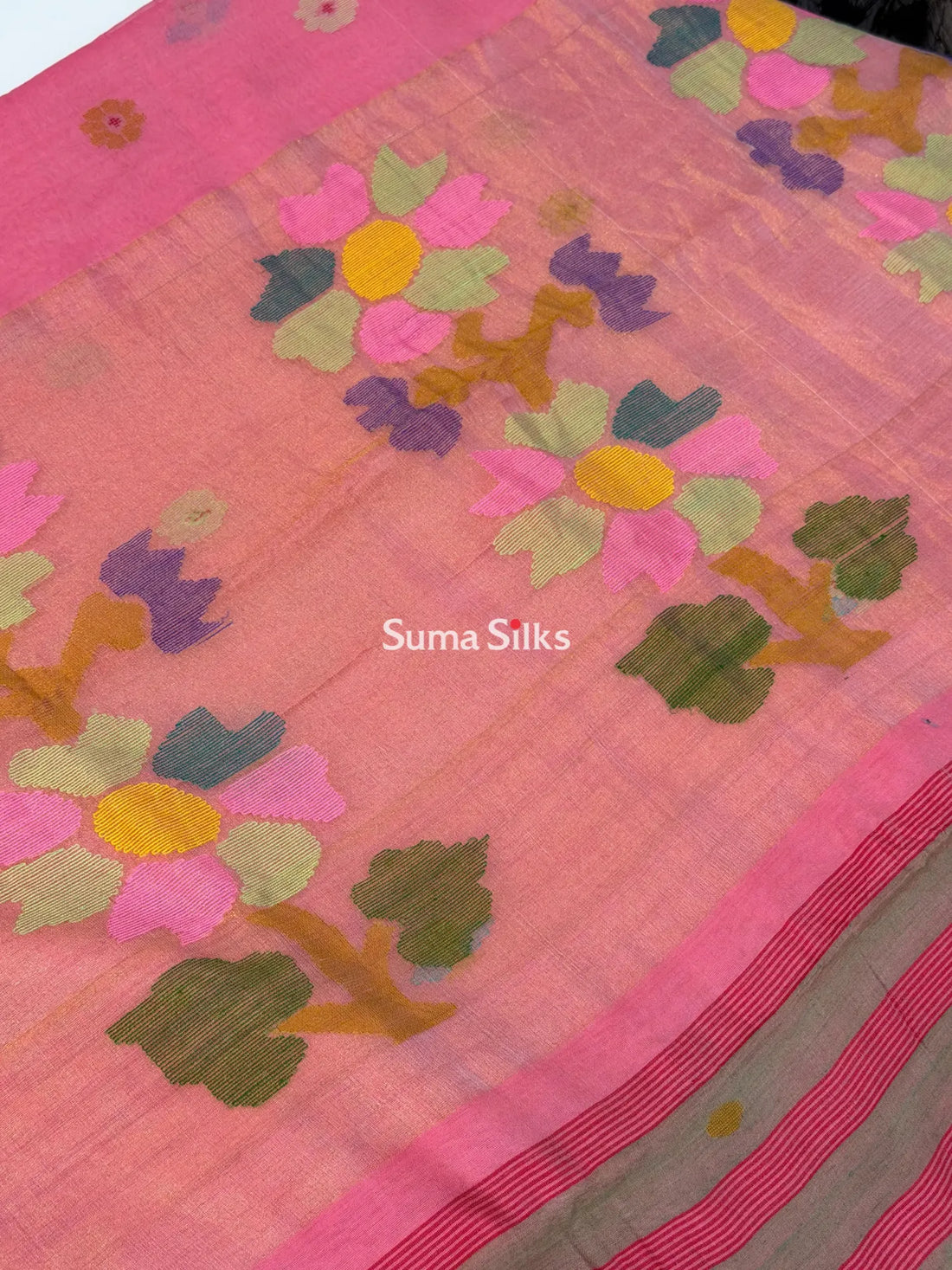 Muslin Jamdani Sun Flower Peachish Pink