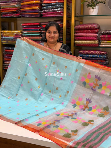Muslin Jamdani Sun Flower Sky Blue