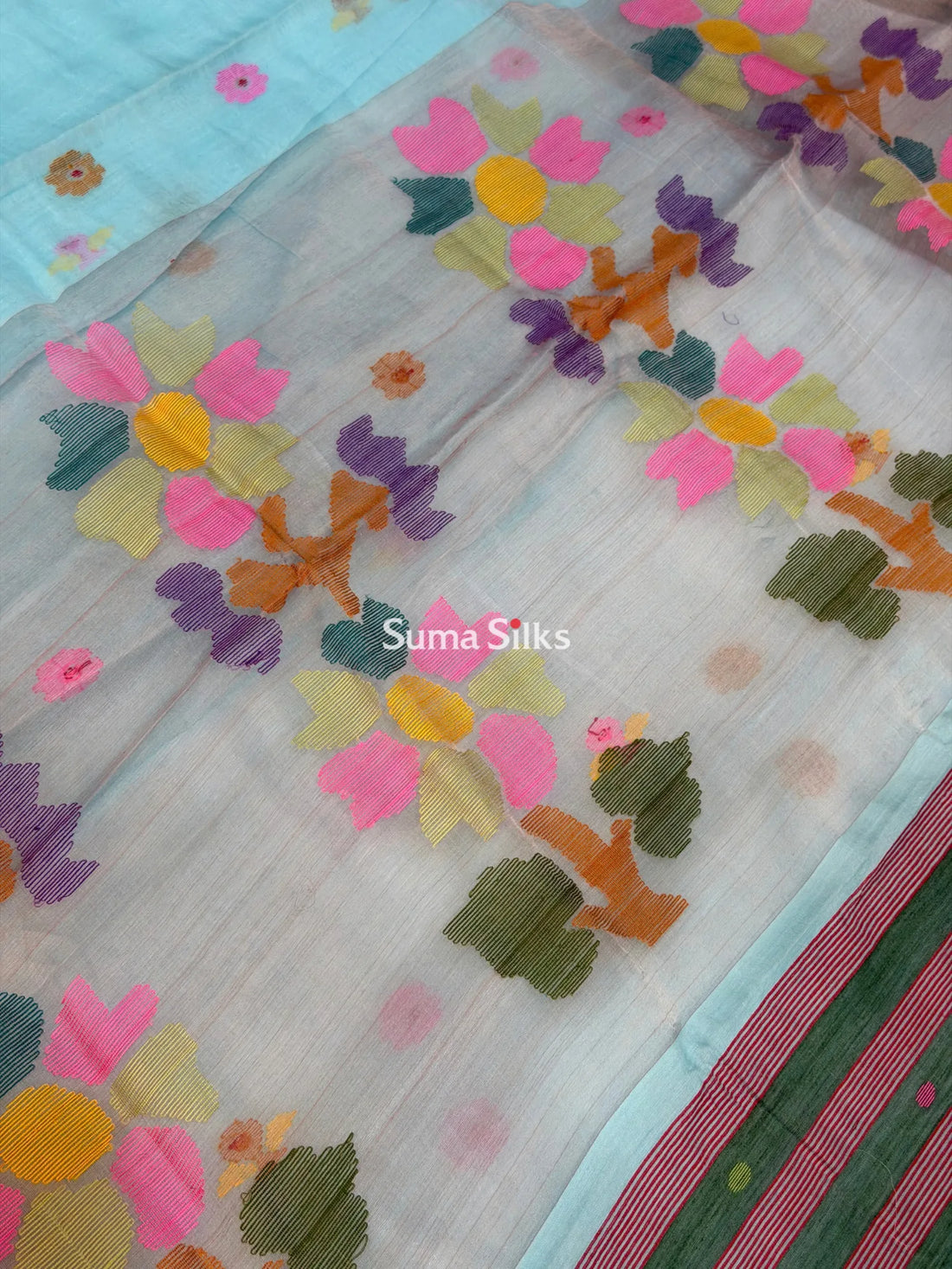 Muslin Jamdani Sun Flower Sky Blue