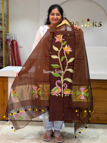 Muslin Jamdani Swan Design Brown Color