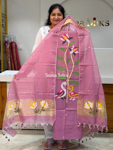 Muslin Jamdani Swan Design Onion Pink Color