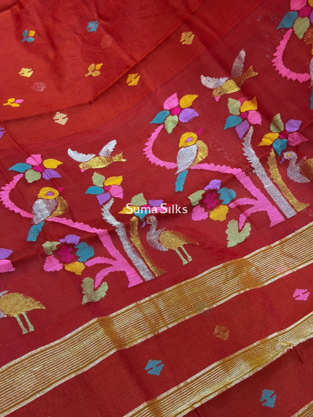 Muslin Jamdani Tree Birds Design Brick
