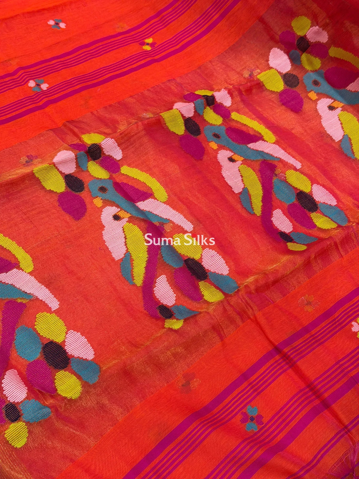 Muslin Jamdani Two Birds Orange