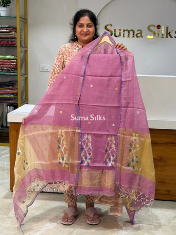 Muslin Jamdani Daman Pattern Birds Design Onion Color