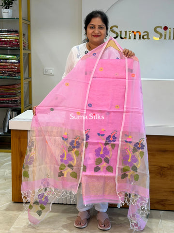 Muslin Jamdani Hibiscus Design Pink
