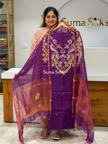 Muslin Jamdani Neck Peacock Pattern Wine Color