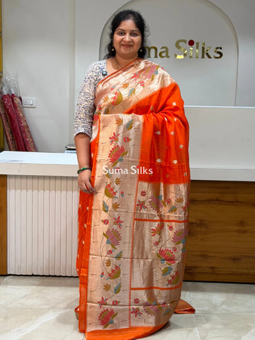 Organza Big Border Paithani Orange Color