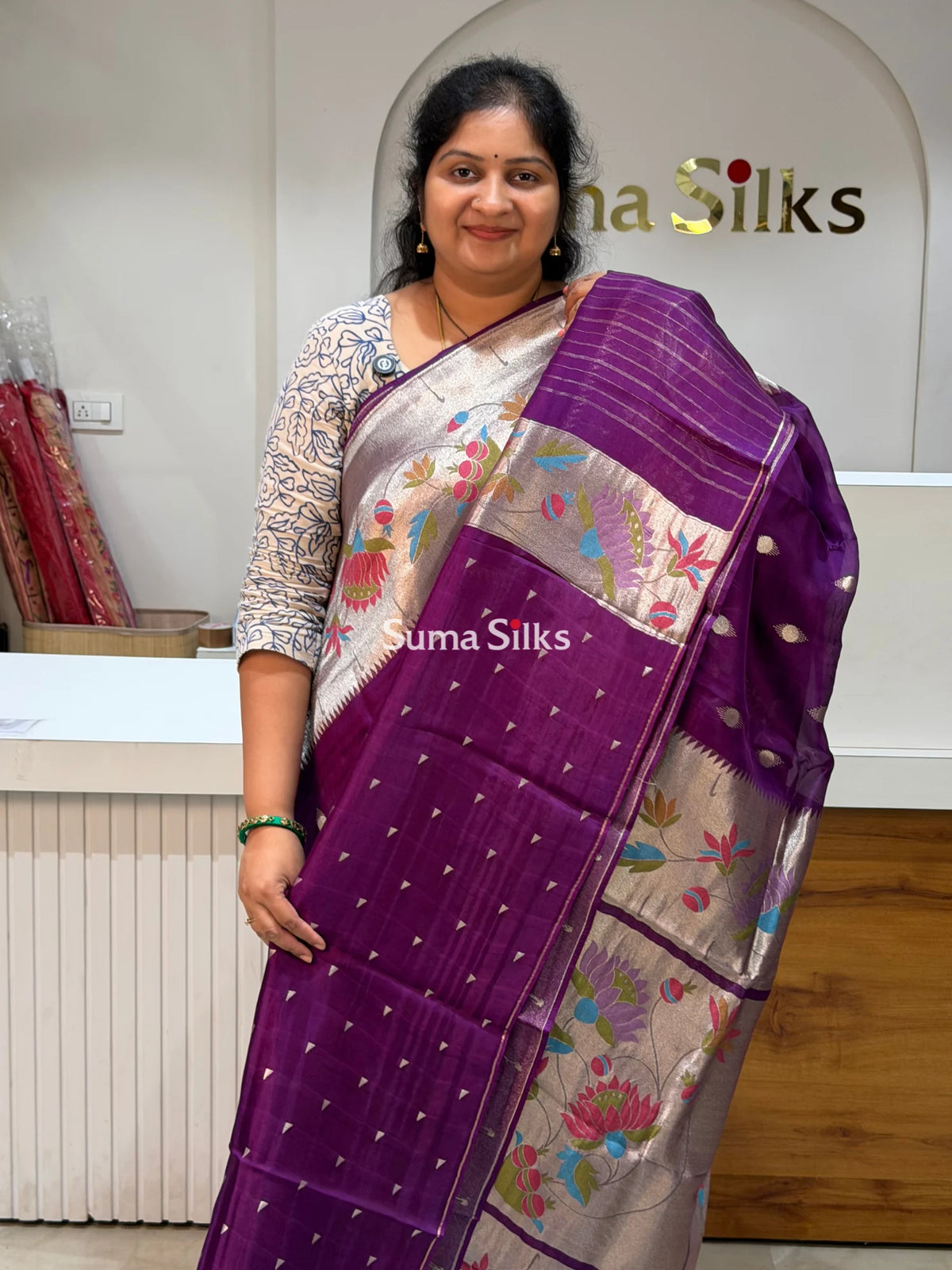 Organza Big Border Paithani Purple Color