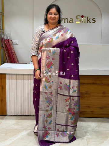Organza Big Border Paithani Purple Color