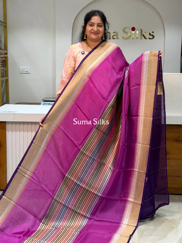 Organza Rangkat Brush Paint Saree Magenta Color