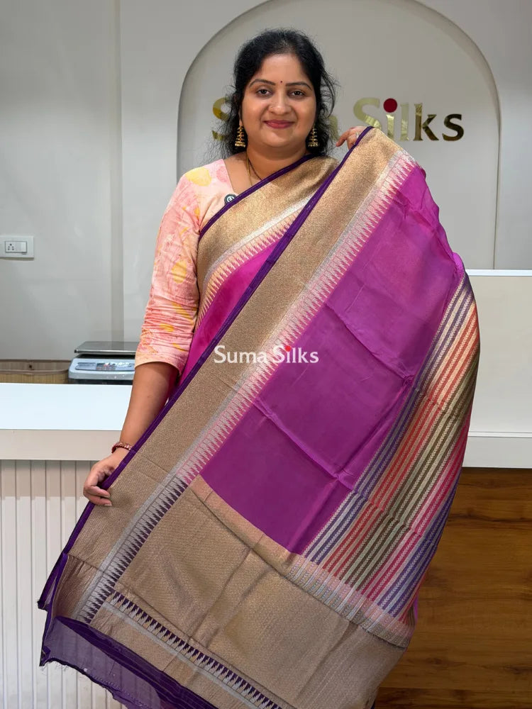 Organza Rangkat Brush Paint Saree Magenta Color