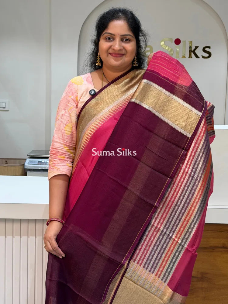Organza Rangkat Brush Paint Saree Pink Color