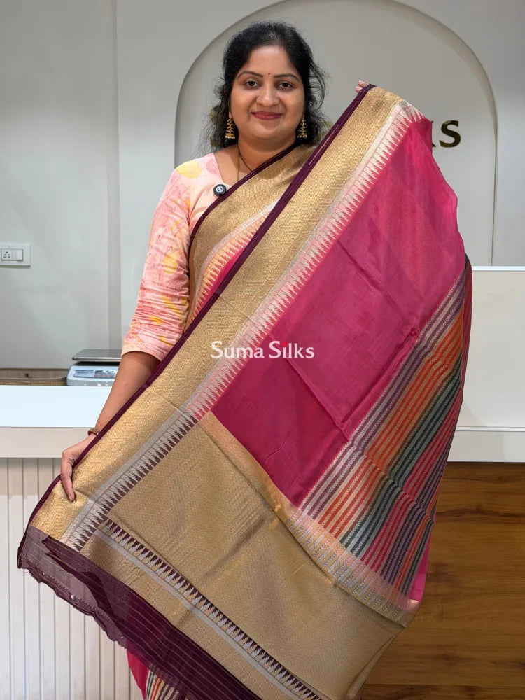 Organza Rangkat Brush Paint Saree Pink Color