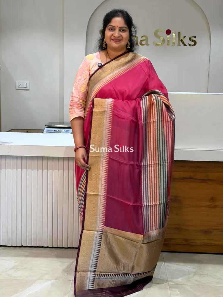 Organza Rangkat Brush Paint Saree Pink Color