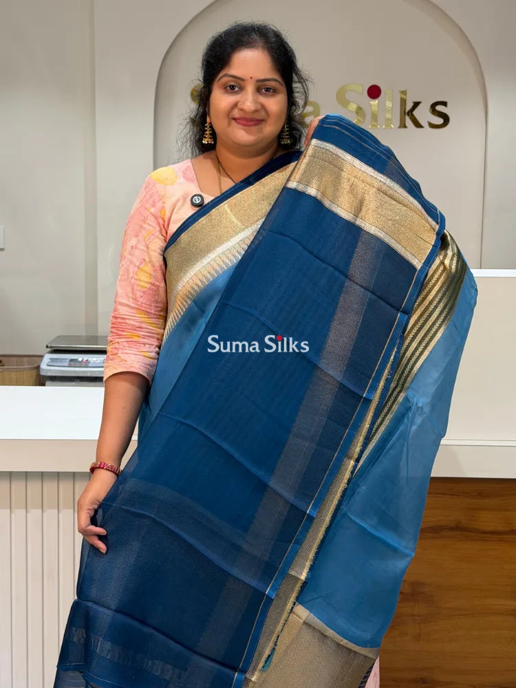 Organza Rangkat Brush Paint Saree Powder Blue Color